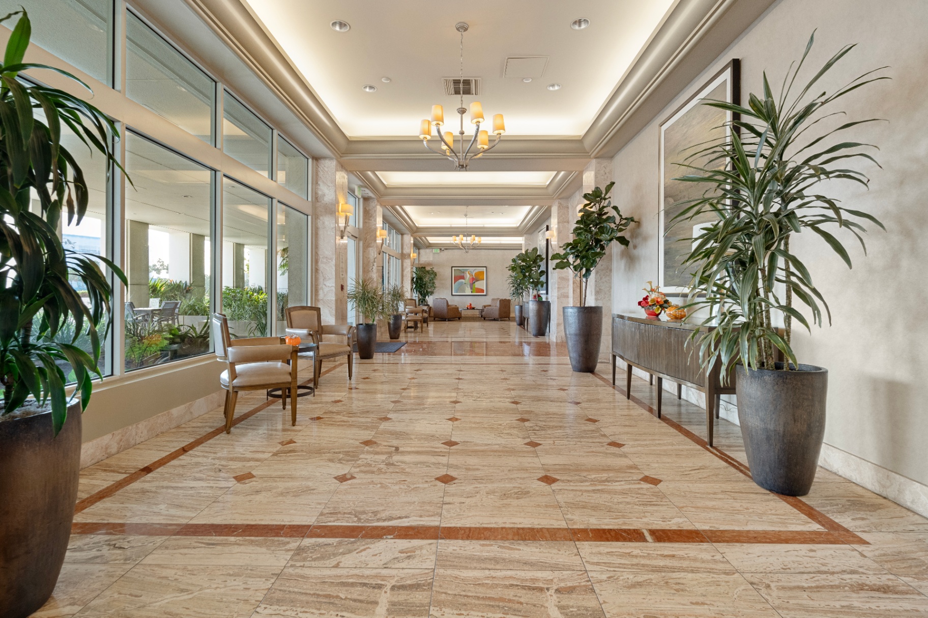 Grand Lobby with Marble Floors & Chandeliers